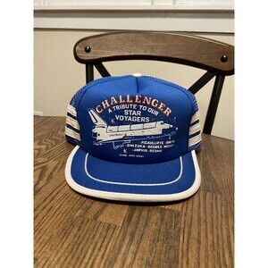 Vintage 1986 Challenger Tribute Snapback Hat Cap NASA Space 3 Stripe Trucker 80s
